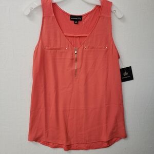 Fortune + Ivy M Orange Sleeveless Lighton Back Mixed Material Blouse Top Shirt